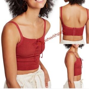 Free People NWT She’s Fancy Brami Redstone Lace Up Front Bralette Cami XS New